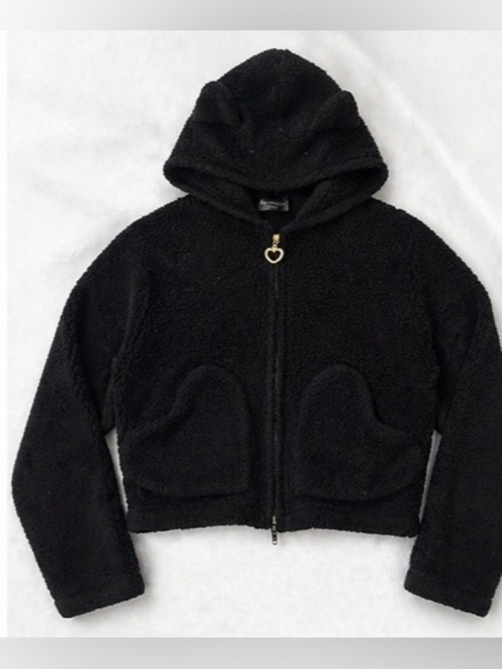 Balenciaga Black Teddy Fleece Zip Hoodie with Heart Pull